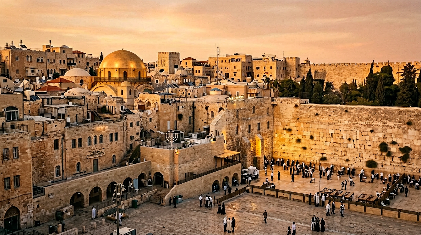 Jerusalem old city skyline at dusk